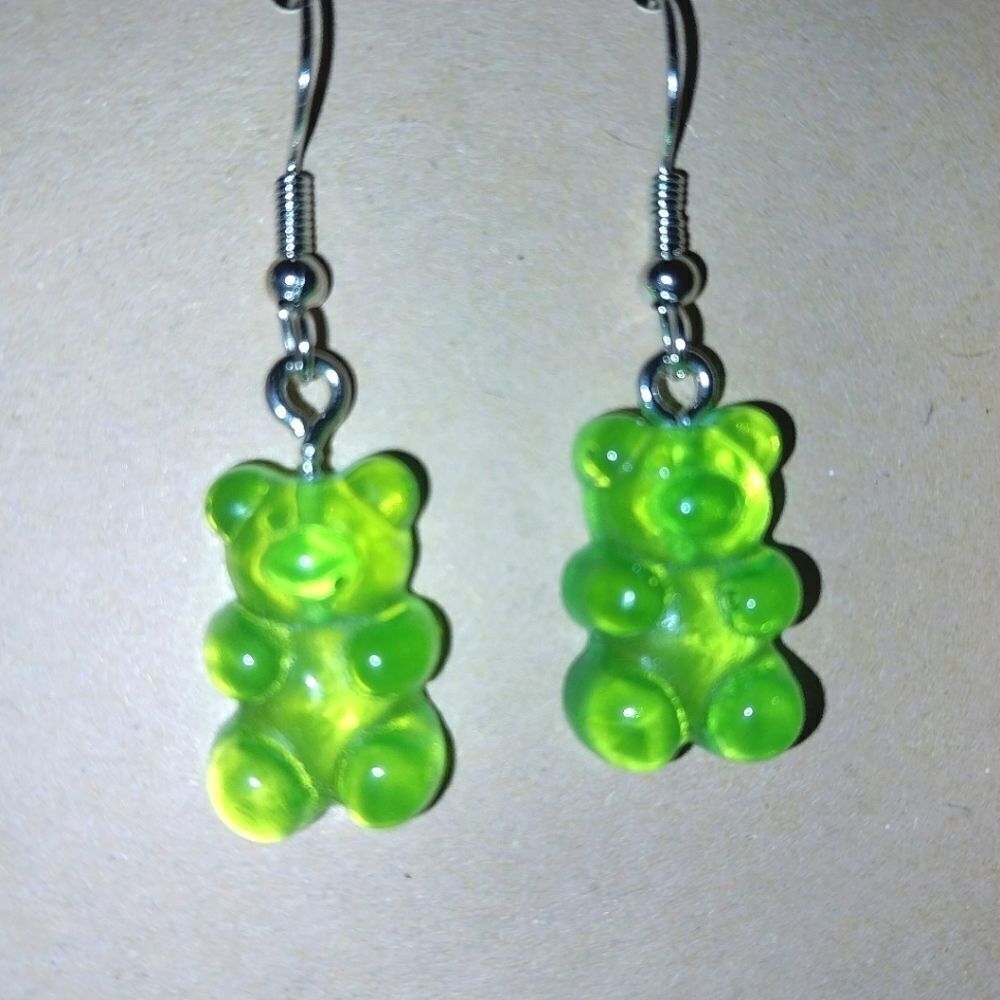 Hand crafted Green Gummy Dangle Earrings - Picture 3 of 4